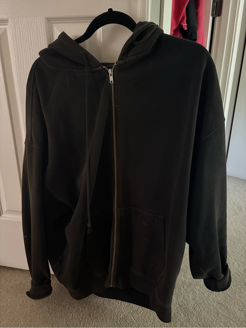 Brandy Melville John Galt Oversized Black Zip Up Hoodie